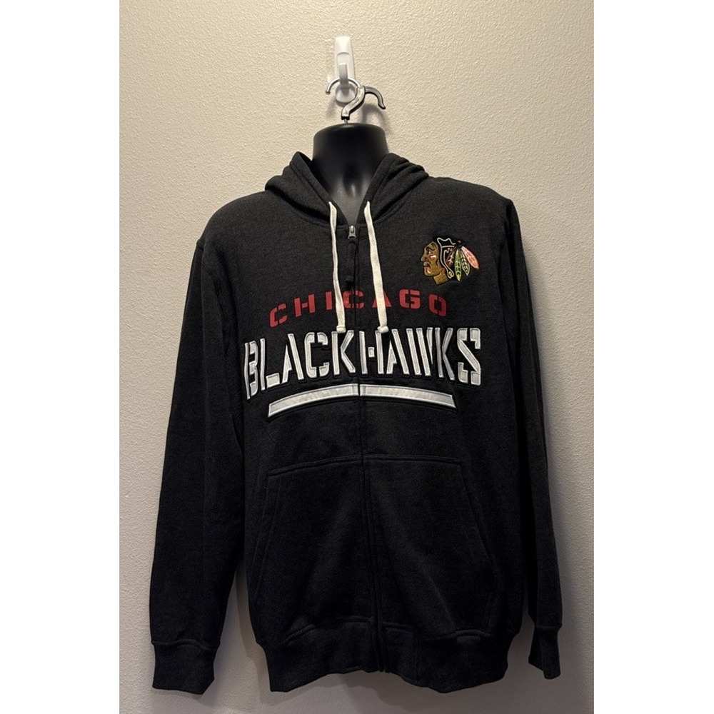 Chicago Blackhawks Spell Out Hoodie‎ NHL Hockey Blk Sweatshirt Adult Size Medium